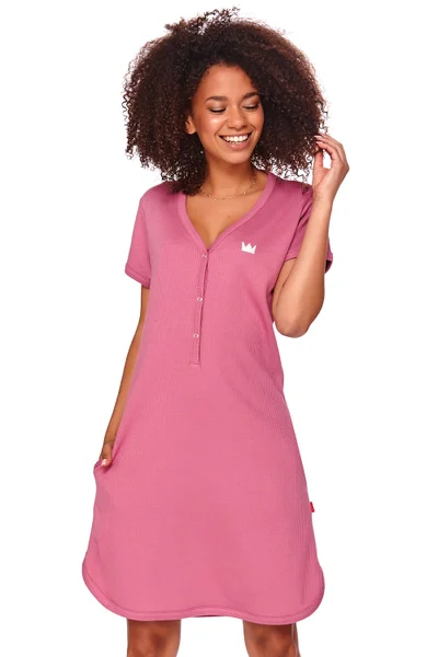 Růžová dámská noční košilka s knoflíčky DOCTOR NAP