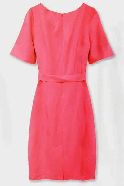 Tužkové šaty v neonově korálové barvě s páskem Inpress 313