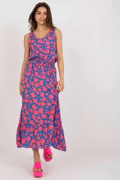 Modro-růžové dámské maxi šaty na ramínka Fresh Made