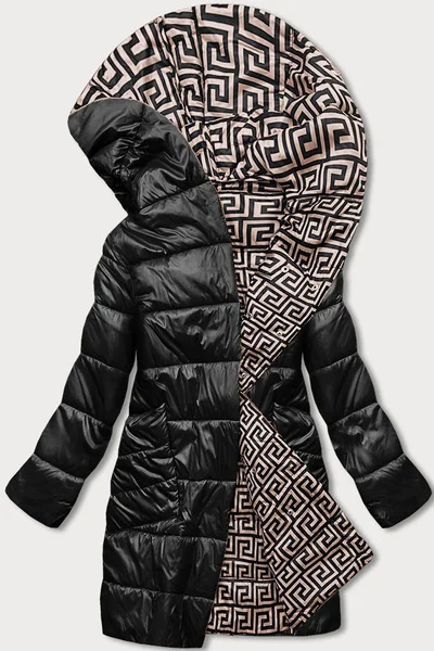 Černo-béžová přeložená obálková dámská bunda s kapucí V994 S'WEST černá