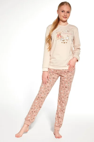 Béžové bavlněné pyžamo pro dívky Cornette