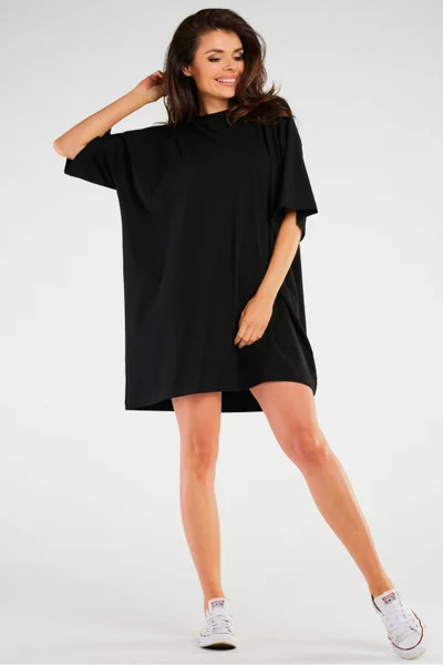 Oversize široké dámské černé mini šaty z bavlny Infinite You