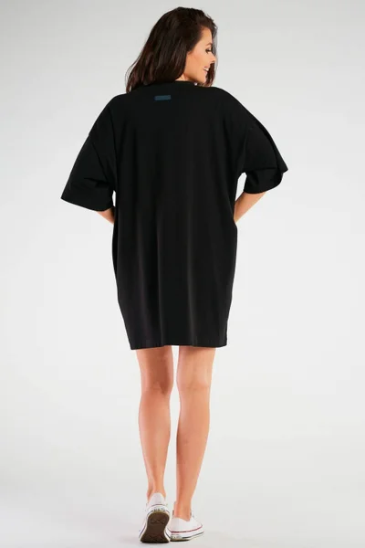 Oversize široké dámské černé mini šaty z bavlny Infinite You