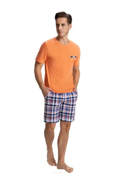 Pohodlné pánské pyžamo s oranžovým tričkem Luna