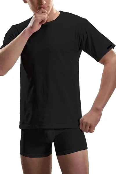 Černé bavlněné tričko s krátkým rukávem Cornette