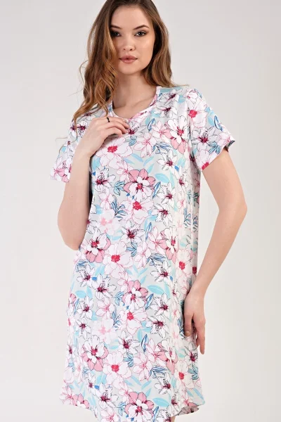 Květovaná bavlněná dámská noční košilka ke kolenům Vienetta