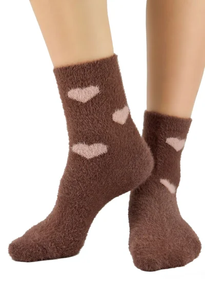 Tmavě hnědé hřejivé dámské ponožky se srdíčky Noviti