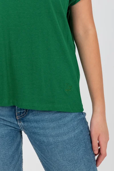 Dámské tmavě zelené triko volného střihu s výstřihem do V FPrice