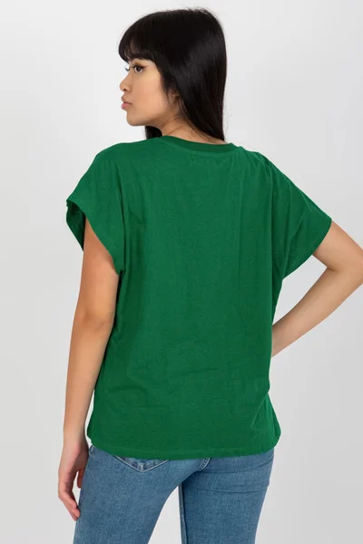 Dámské tmavě zelené triko volného střihu s výstřihem do V FPrice
