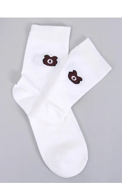 Bílé bavlněné ponožky s medvídkem Inello