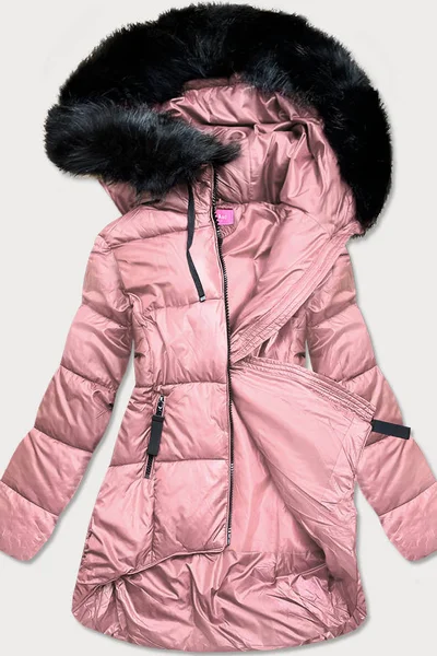 Světle růžová dámská prošívaná bunda s asymetrickým lemem VIOLA&C
