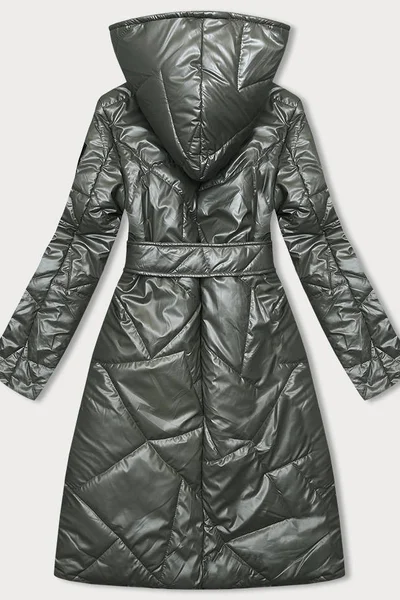 Khaki metalický dámský prošívaný kabát S'WEST