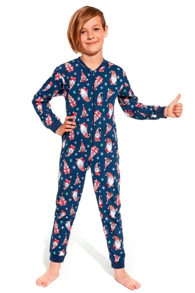 Modré varované zimní dětské pyžamo Cornette