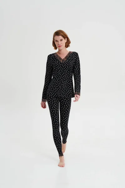 Pyžamový top s dlouhým rukávem Vamp černý s puntíky
