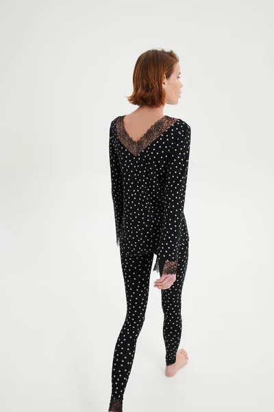 Pyžamový top s dlouhým rukávem Vamp černý s puntíky