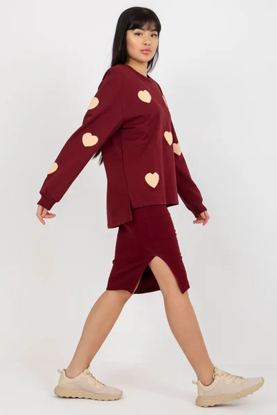 Dámská srdíčková souprava mikina se sukní ve vínové barvě FPrice