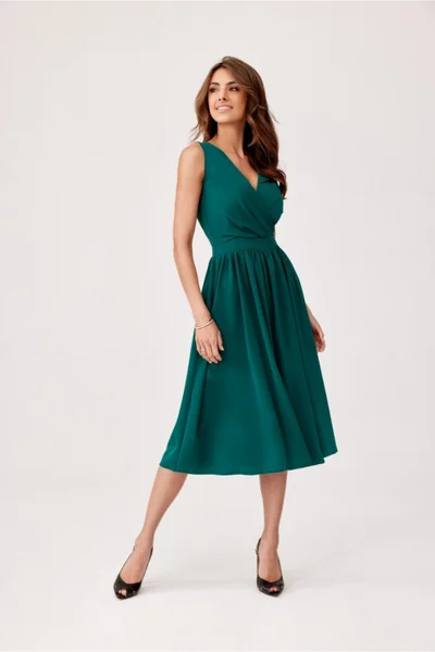 Tmavě zelené dámské elegantní midi šaty Roco Fashion