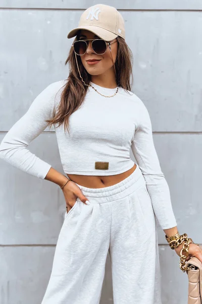 Dámská bavlněná souprava široké kalhoty a crop top Dstreet