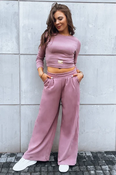 Lila dámský ležérní komplet crop top a široké kalhoty Dstreet