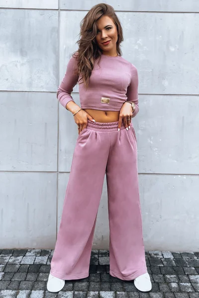 Lila dámský ležérní komplet crop top a široké kalhoty Dstreet