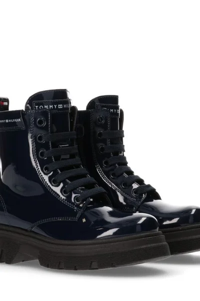 Lesklé černé dámské šněrovací kotníčkové boty Tommy Hilfiger