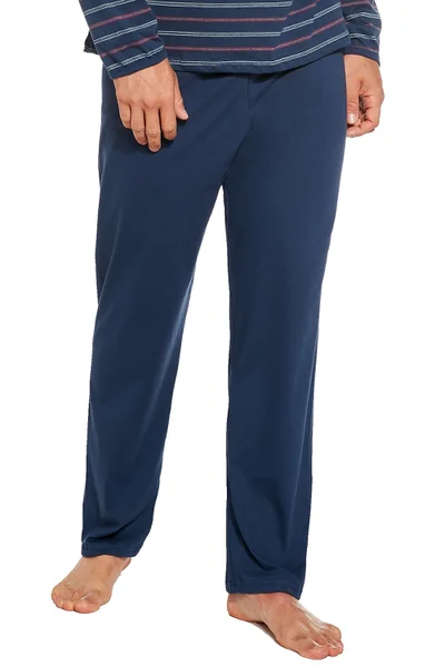 Pánské pyžamo s pruhovaným V-neck tričkem s dlouhým rukávem Cornette