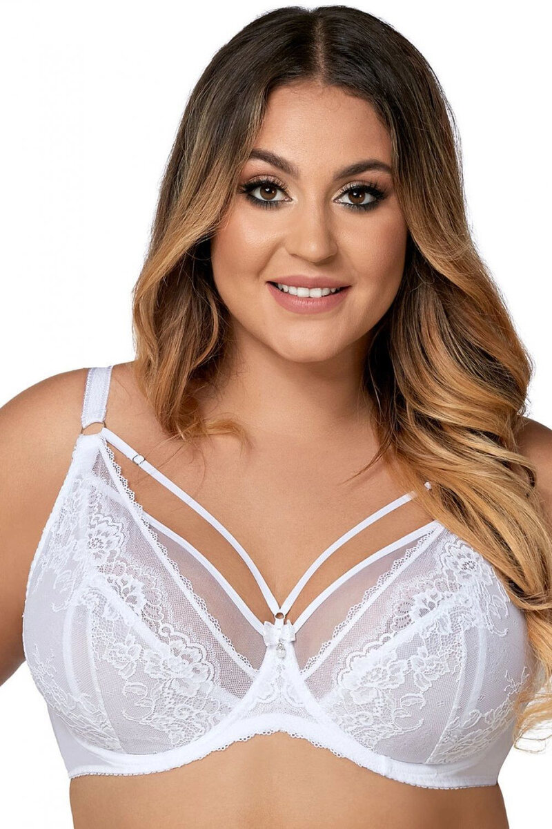 Elegantní zdobená dámská bílá podprsenka pro velké poprsí Ava plus size, Bílá 70/J i41_74281_2:bílá_3:70/J_