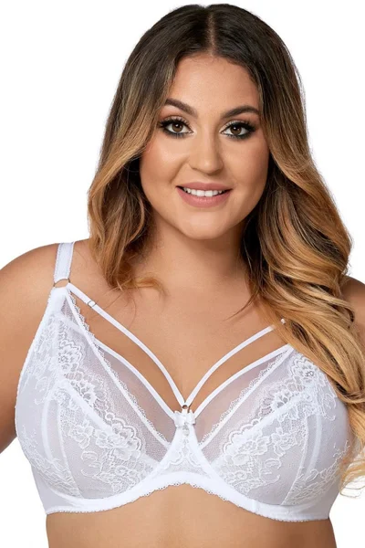 Elegantní zdobená dámská bílá podprsenka pro velké poprsí Ava plus size