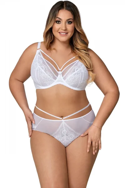 Elegantní zdobená dámská bílá podprsenka pro velké poprsí Ava plus size