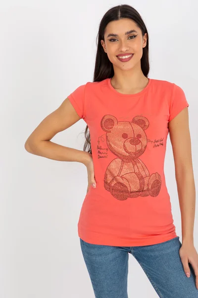 Dámské oranžové tričko s medvědem FPrice