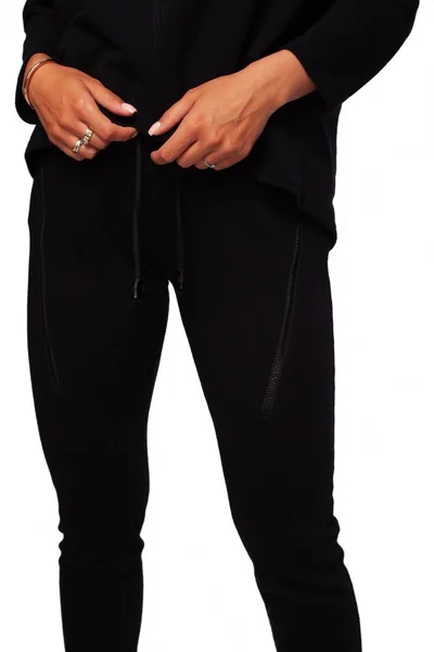 Dámské PQ895 Úzké pletené kalhoty s ozdobnými zipy BE