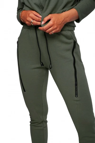 Dámské PQ895 Úzké pletené kalhoty s ozdobnými zipy BE