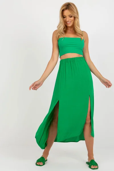 Zelená dámská vzdušná sukně s rozparkem Rue Paris