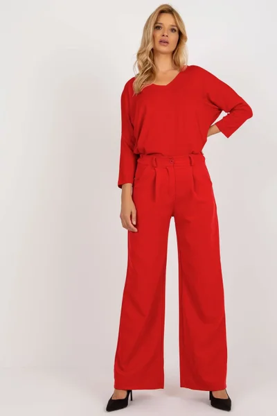 Široké červené dámské kalhoty ITALY MODA
