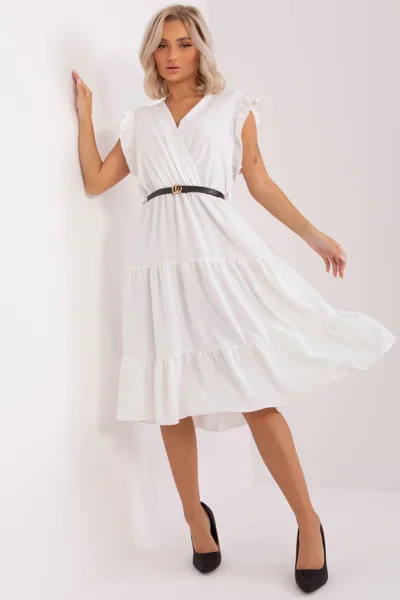 Bílé midi šaty s áčkovou sukní ITALY MODA