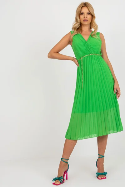 Zelené dámské šaty s rozšířenou plisovanou sukní ITALY MODA