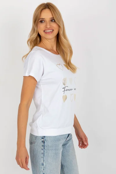 Bílé bavlněné tričko s metalickým potiskem Rue Paris