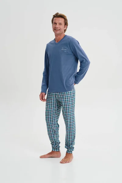 Modré pánské pyžamo s kostkovanými kalhotami Vamp