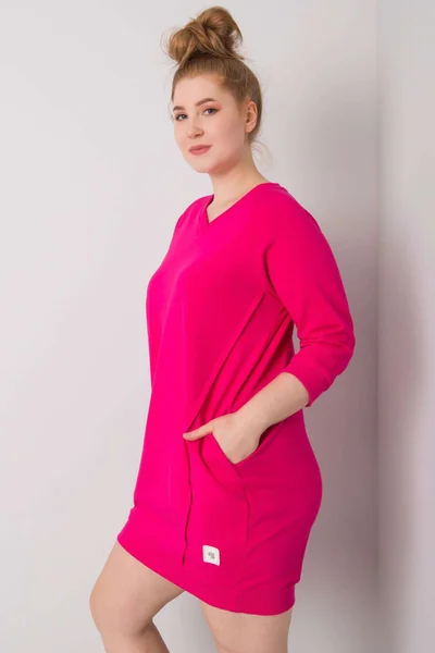 Dámské fuchsiové plus size dámské šaty s kapsami FPrice