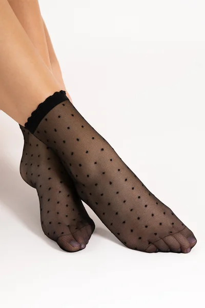 Černé puntíkové silonové ponožky Fiore