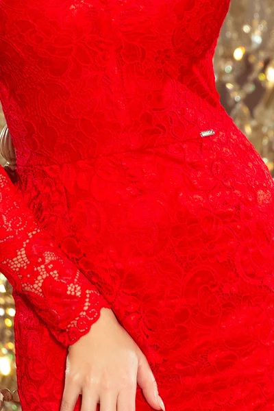Červené krajkové šaty s dlouhými rukávy Numoco 7156520