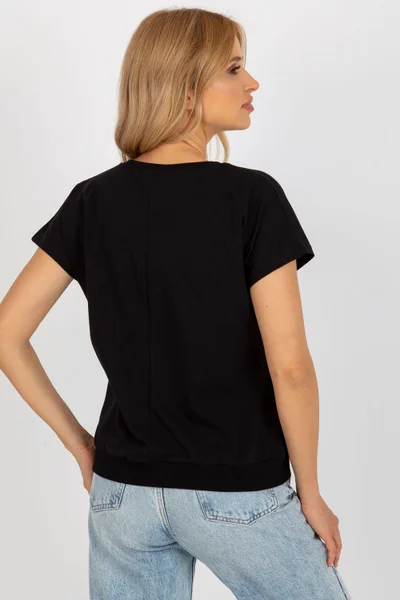 Bavlněné dámské tričko Rue Paris černé s potiskem