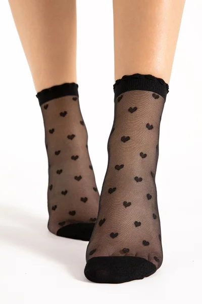 Černé srdíčkové dámské ponožky Fiore