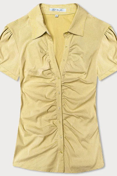 Světle žlutá dámská košile s řasením s krátkými rukávy Forget me not FASHION