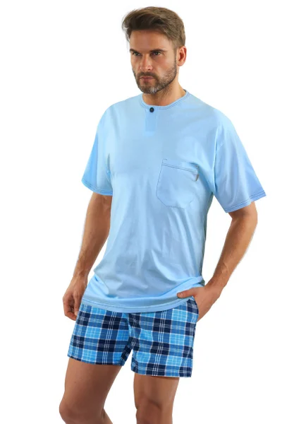 Modré pánské pyžamo s kostkovanými šortkami Sesto Senso