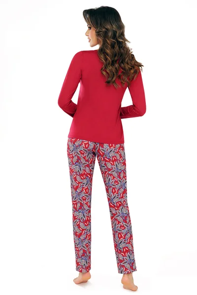 Červené dámské dlouhé pyžamo se vzorovanými kalhotami Donna