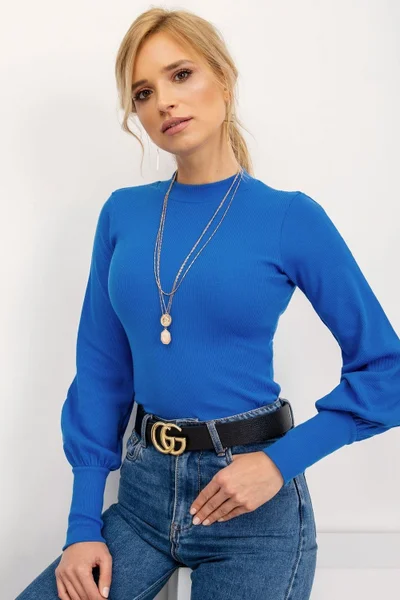 Elegantní dámské modré tričko s nabíranými rukávy Rue Paris