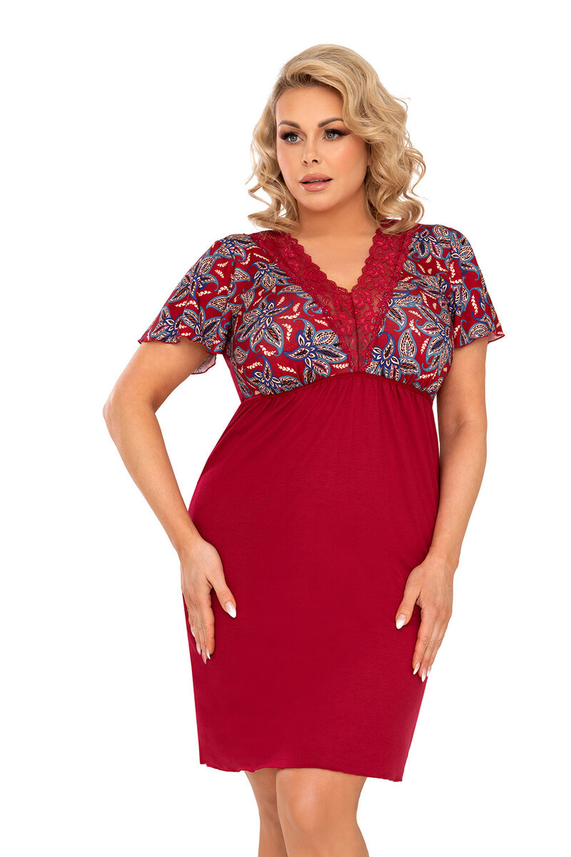 Červená noční košilka s krátkými rukávy Donna plus size, 52 i240_186786_2:52