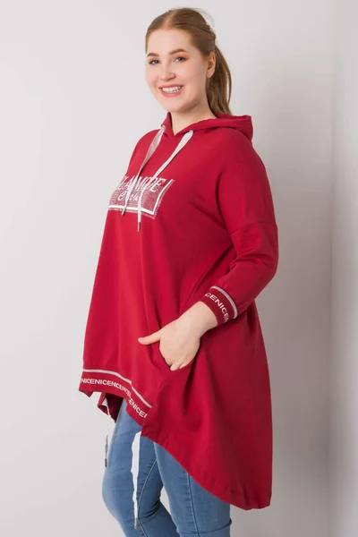 Dámská plus size bordó mikina s kapsou FPrice