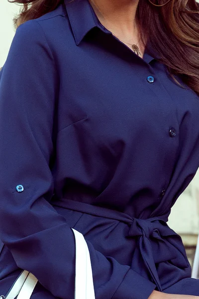 Tmavě modré dámské košilové mini šaty s límečkem Numoco